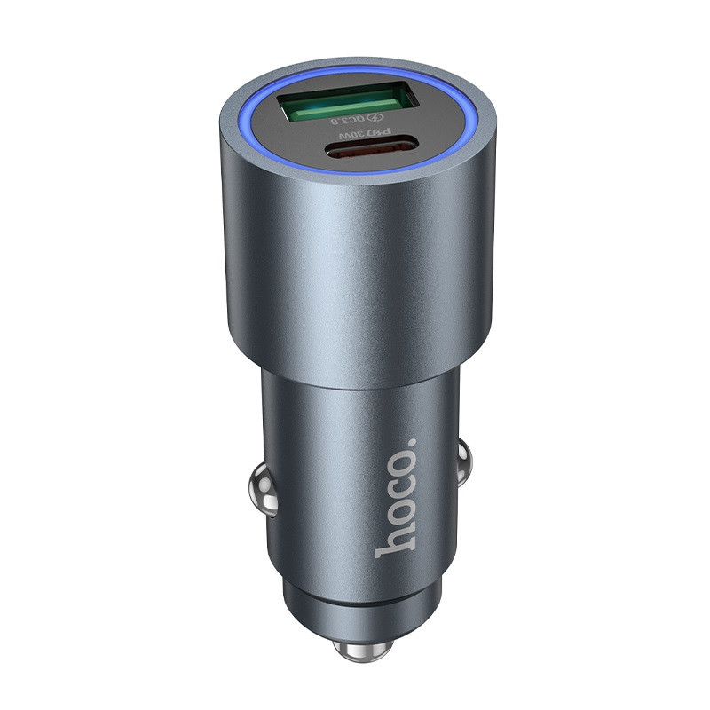 Автомобільний зарядний пристрій HOCO Z60 Bloom 48W dual-port PD30W+QC3.0 multi-protocol car charger Metal Gray (6942007642095)
