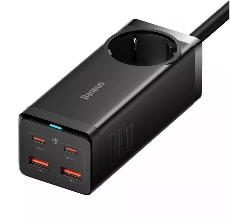 Мережевий зарядний пристрій Baseus GaN3 Pro Powerstrip (2 порти USB-C, 2 USB-A та розеткою 230В) (у комплекті кабель Type-C)