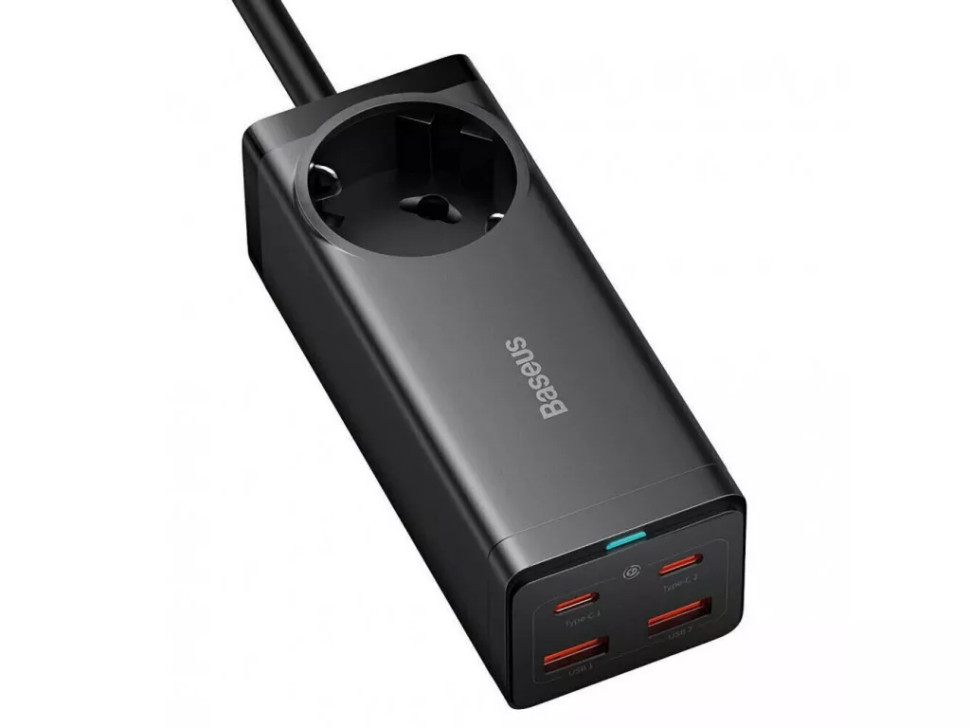 Мережевий зарядний пристрій Baseus GaN3 Pro Powerstrip (2 порти USB-C, 2 USB-A та розеткою 230В) (у комплекті кабель Type-C)