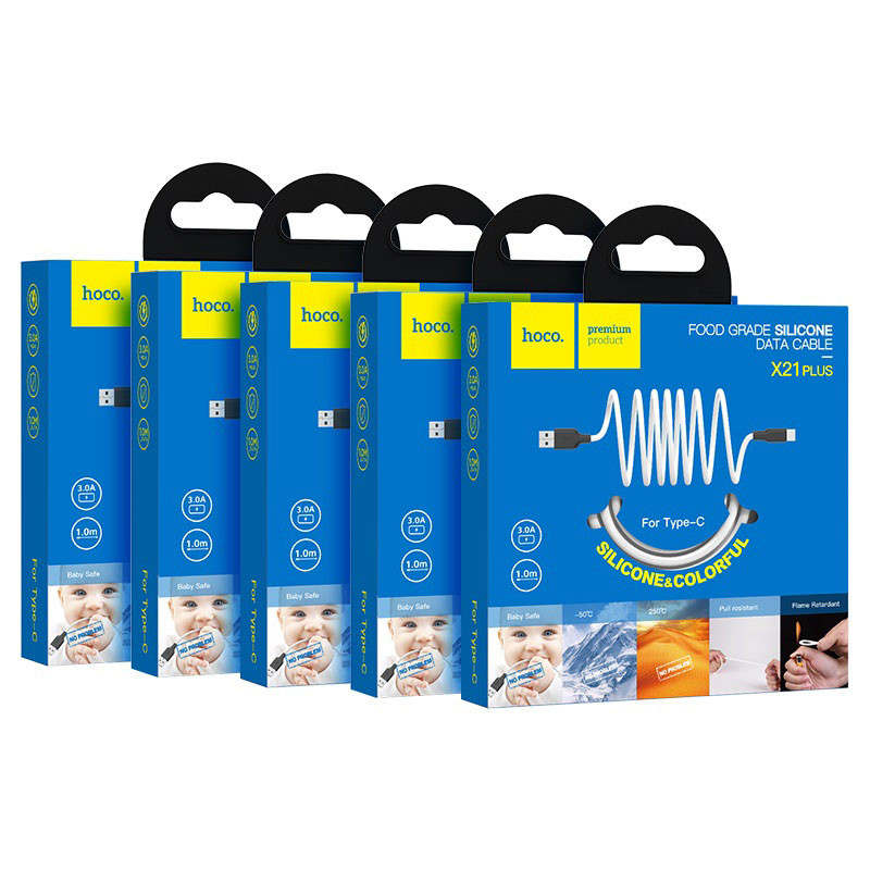 Кабель HOCO X21 Plus USB to Type-C 3A, 1m, silicone, silicone connectors, Black+White (6931474711915)