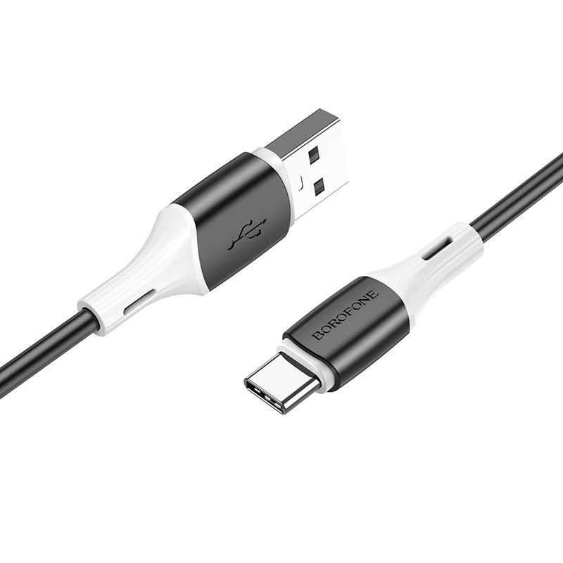 Кабель BOROFONE BX79 USB to Type-C 3A, 1m, silicone, silicone connectors, Black (6974443384789)