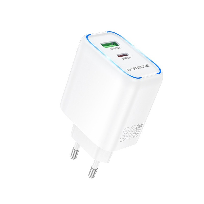 Мережевий зарядний пристрій BOROFONE BA89A Destello PD30W+QC3.0 charger (EU) White (6941991119361)