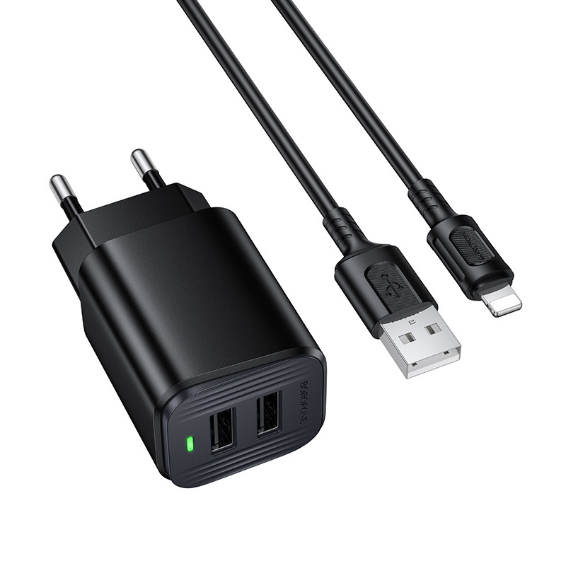 Мережевий зарядний пристрій BOROFONE BAS81A Star dual-port charger set (Type-C) (EU) Black (6941991126680)