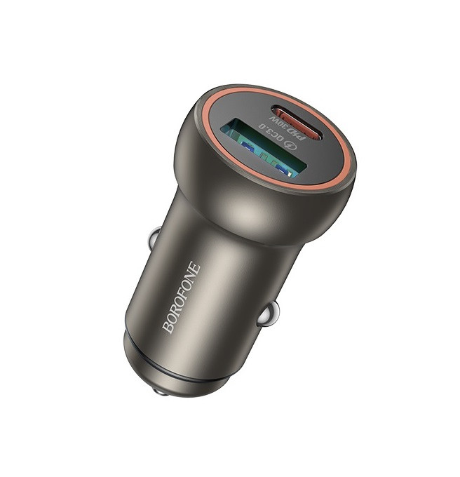 Автомобільний зарядний пристрій BOROFONE BZ32A Fresh PD30W+QC3.0 car charger metal gray (6941991118579)