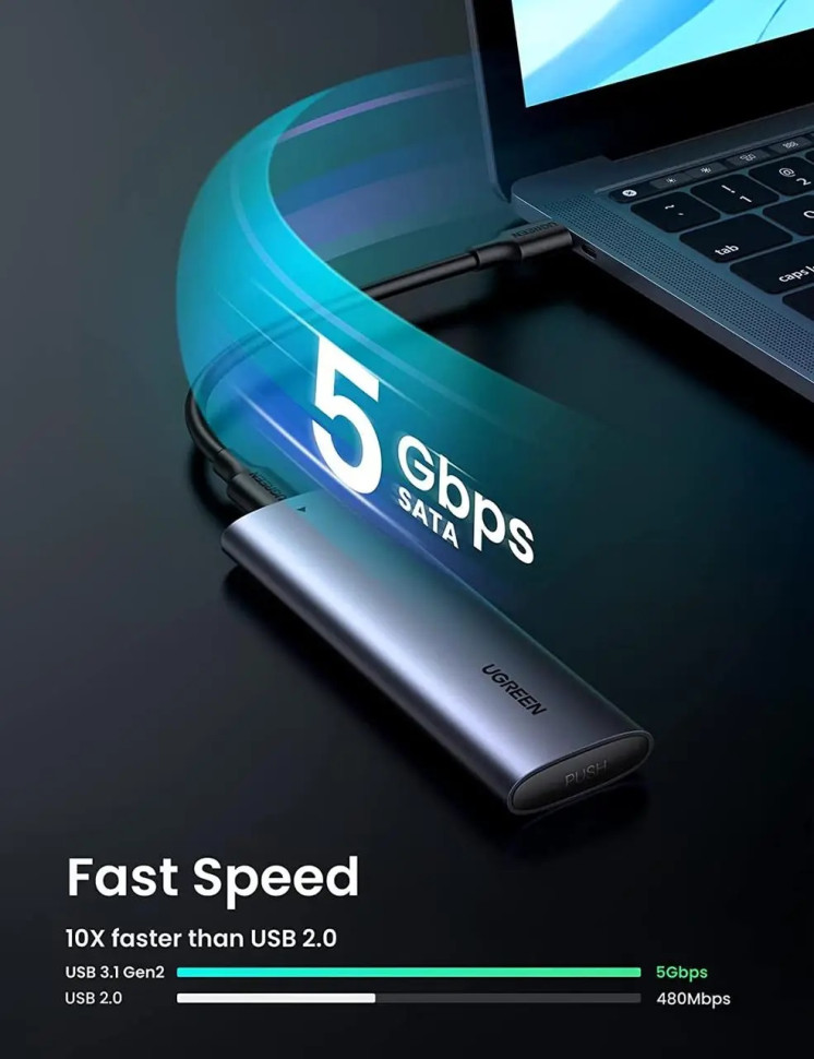 Зовнішня кишеня для накопичувача UGREEN USB-C to M.2 NGFF 5G Enclosure A TO C Cable 50cm (UGR-10903)