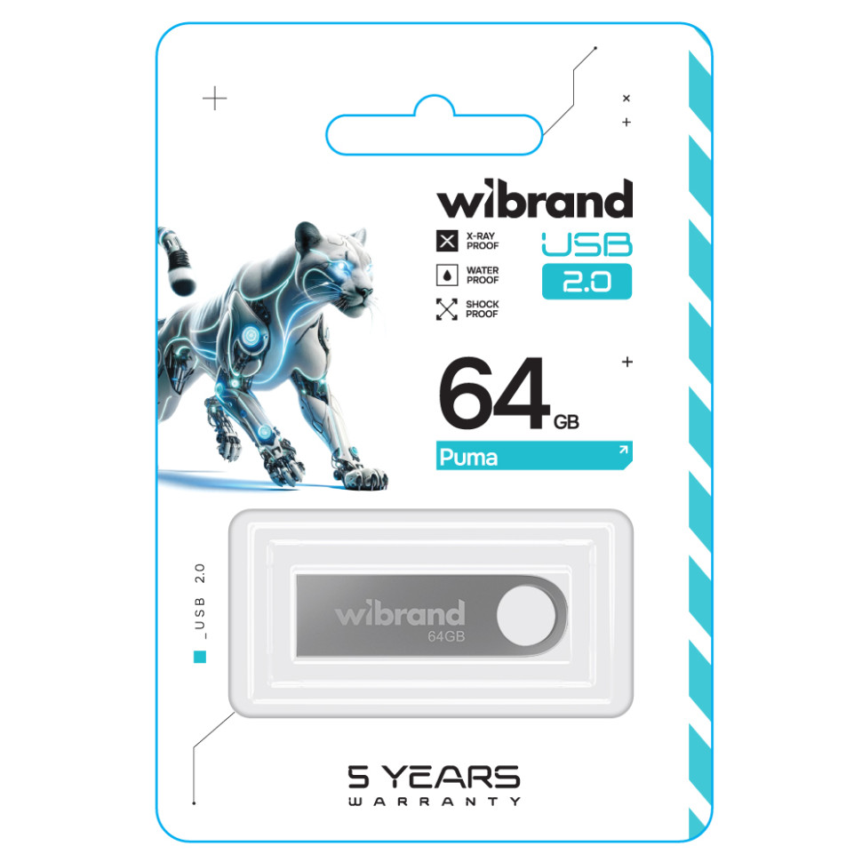 Флеш-накопичувач Wibrand USB 2.0 Puma 64Gb Silver (WI2.0/PU64U1S)