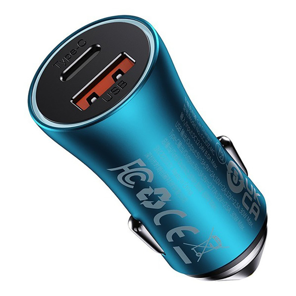 Автомобільний зарядний пристрій Baseus Golden Contactor Max Dual Fast Charger Car Charger U+C 60W Blue (CGJM000103)