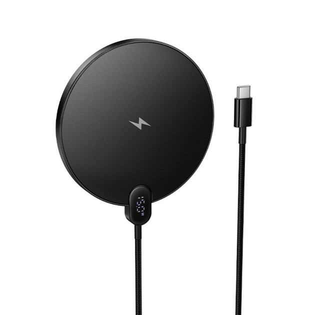 Бездротовий зарядний пристрій HOCO CW62 Peak desktop wireless fast charger with digital display and cable Black (6942007654517)