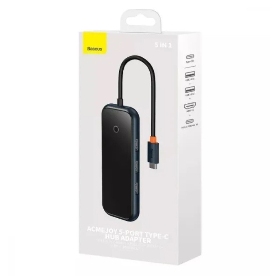 USB-хаб Baseus AcmeJoy 5-Port Type-C HUB Adapter（Type-C to USB3.0*2+USB2.0*1+Type-C PD&Data *1+RJ45*1）Dark Gray (WKJZ010113)