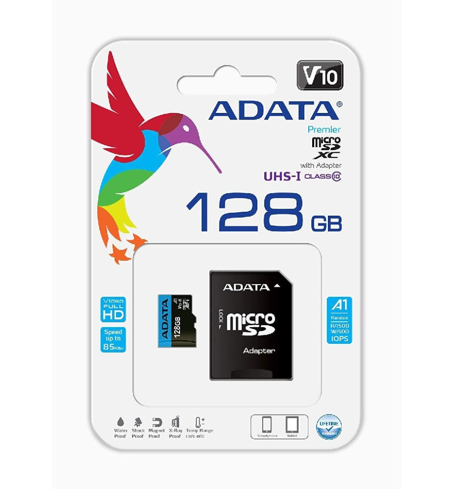 Карта пам'яті ADATA Premier microSDXC 128GB UHS-I (Class 10 / A1 / V10) (SD-адаптер у комплекті)