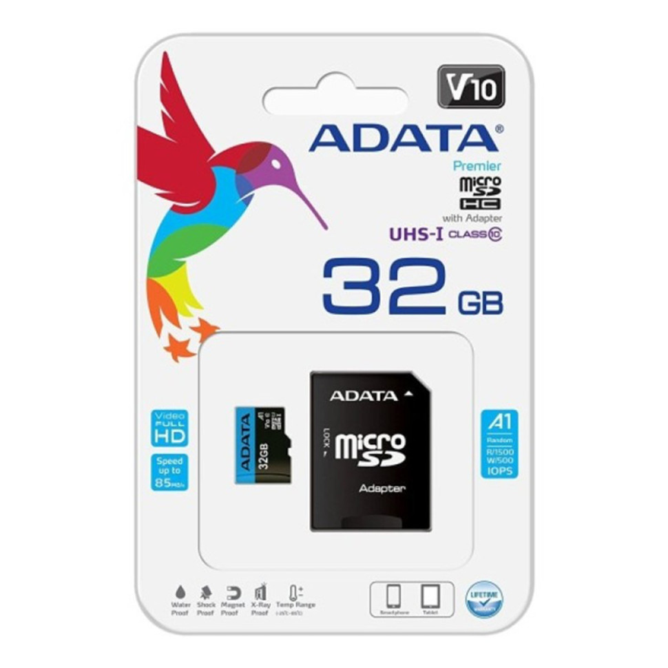 Карта пам'яті microSDHC (UHS-1) A-DATA Premier 32Gb Class 10 A1 (R-100Mb/s)  (adapter SD) (AUSDH32GUICL10A1-RA1)
