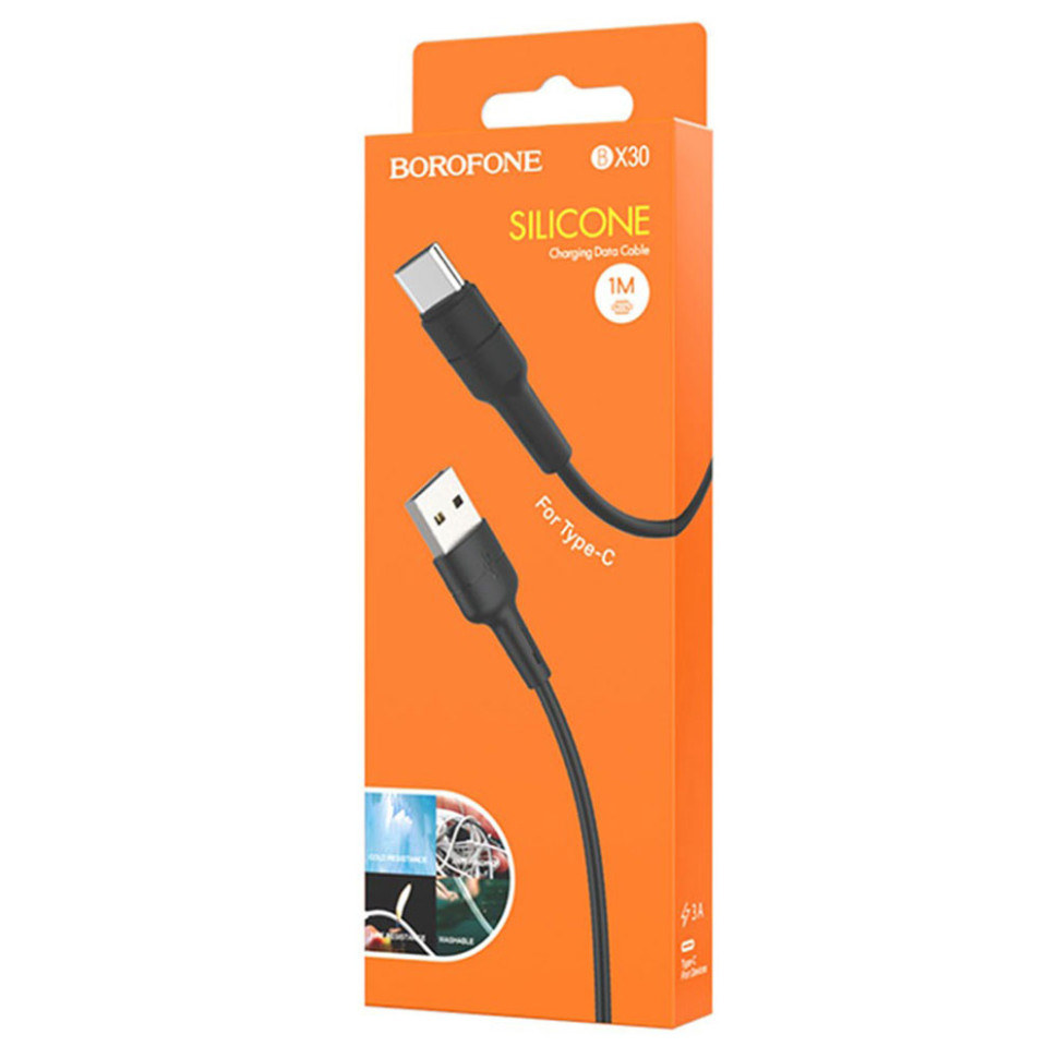 Кабель BOROFONE BX30 USB to Type-C, 3A, 1m, silicone, TPE connectors, Black (6931474706928)
