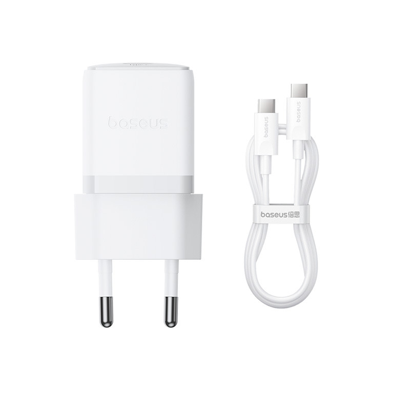 Мережевий зарядний пристрій з кабелем Baseus Palm Quick Charge 30 Вт (кабель Type-C на Type-C 60W) (колір білий)