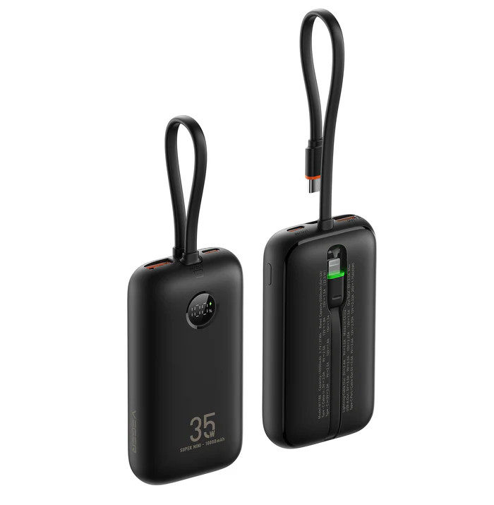 Зовнішній акумулятор VEGER 10000 mAh with built-in cables Type C / Lightning PD QC3.0 35W K1 (W1188) black (VG-W1188)