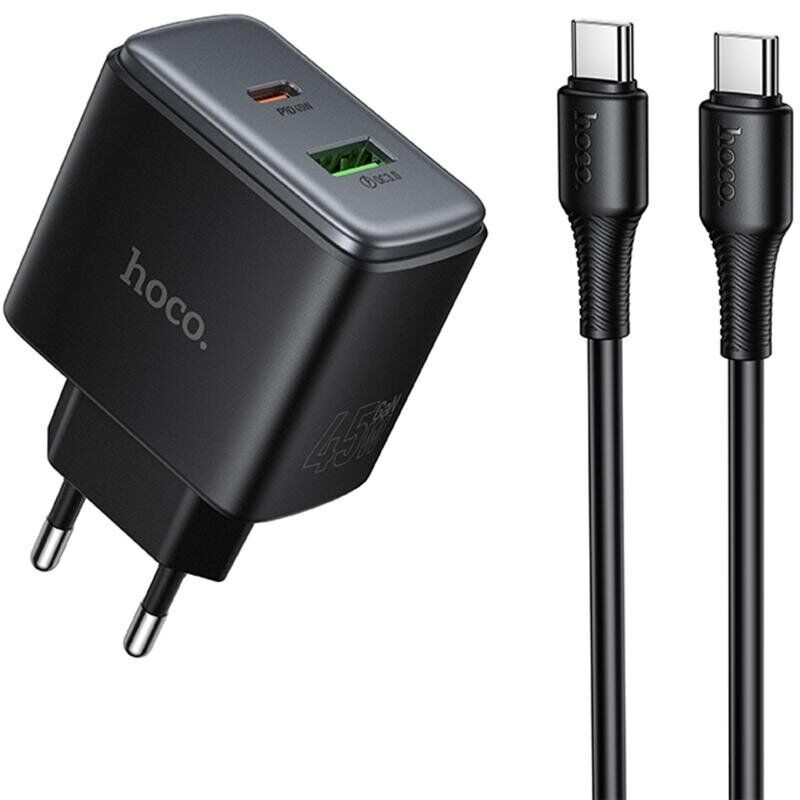 Мережевий зарядний пристрій HOCO C158A Upgrade PD45W(1C1A) charger(EU) Black (6942007671965)