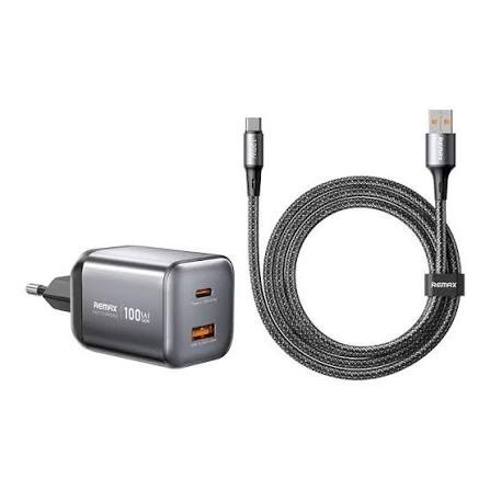 Мережевий зарядний пристрій з кабелем REMAX Wisdom Series 100W GaN Travel Charger+A-C Data Cable Set CA-15(AC100W) EU Tarnish (6954851263456)