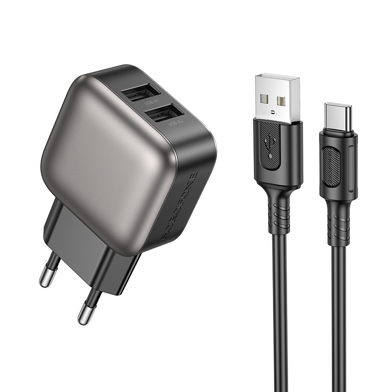 Мережевий зарядний пристрій BOROFONE BAS51A Absolute dual-port charger set(Type-C) Black (6941991116131)