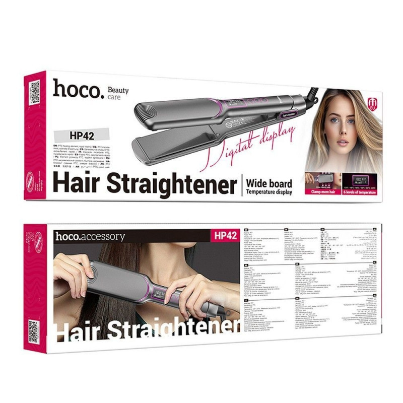 Вирівнювач для волосся з цифровим дисплеєм HOCO HP42 Wide board hair straightener with digital display(EU) Gray (6942007631648)