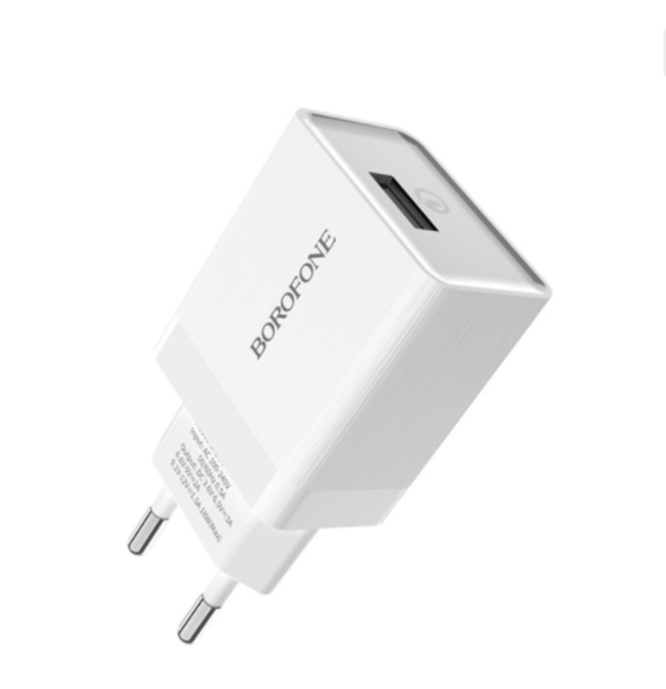 Мережевий зарядний пристрій з кабелем BOROFONE BA20A Sharp single port charger set(Micro) 10.5W White (6931474700735)